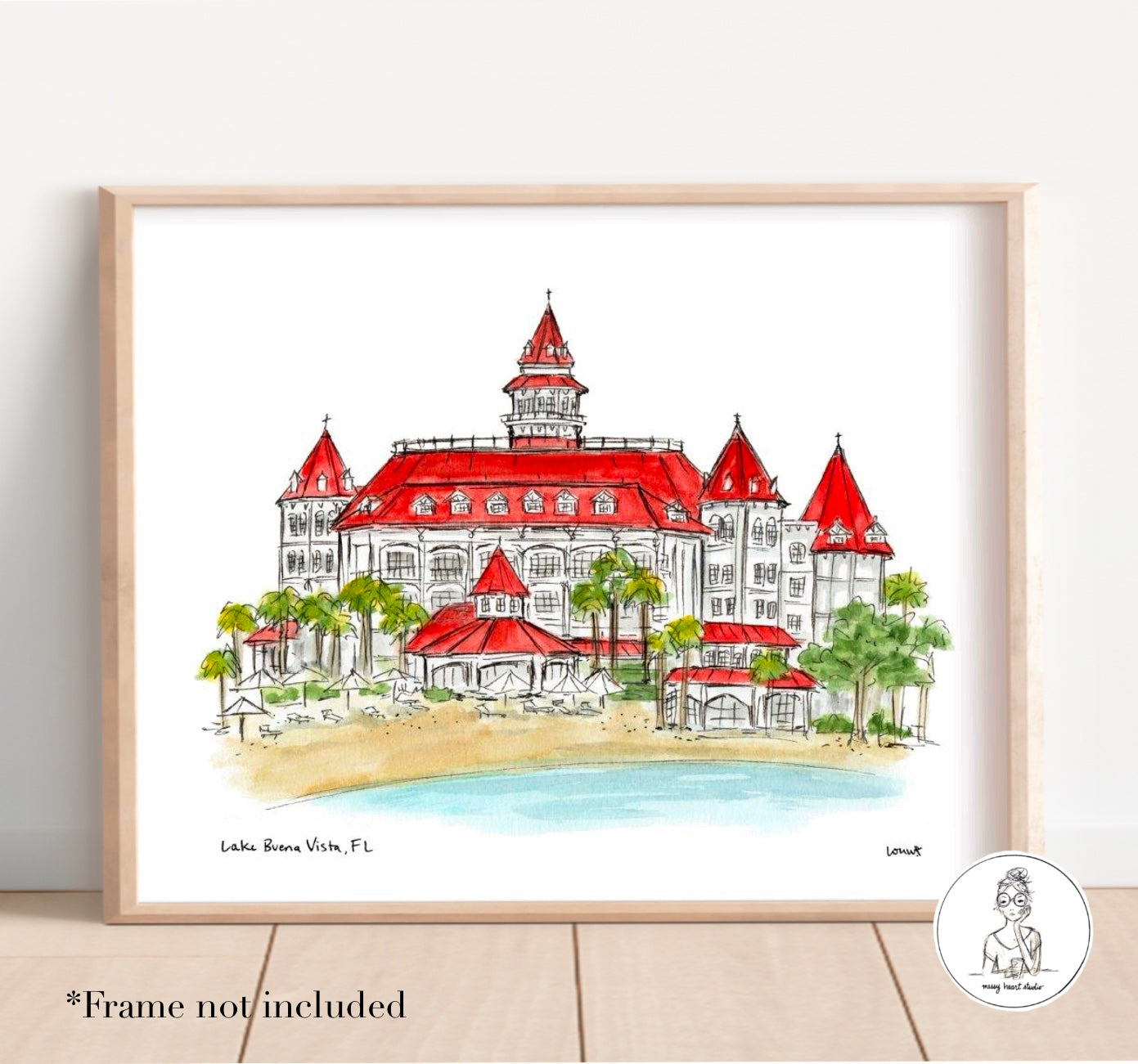 Lake Buena Vista, FL - Resort. Watercolor and Ink Print