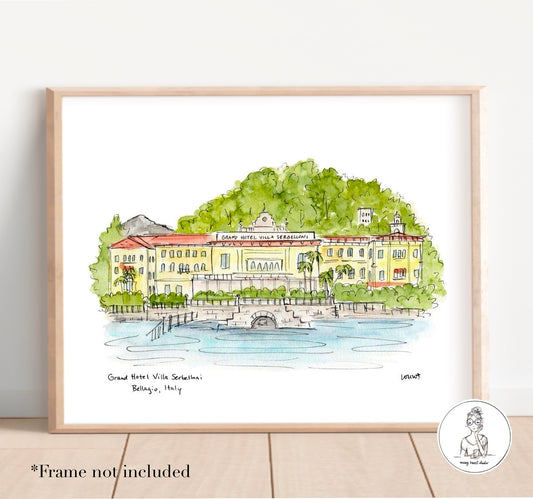 Bellagio, Italy - Grand Hotel Villa Serbelloni. Watercolor and Ink Print