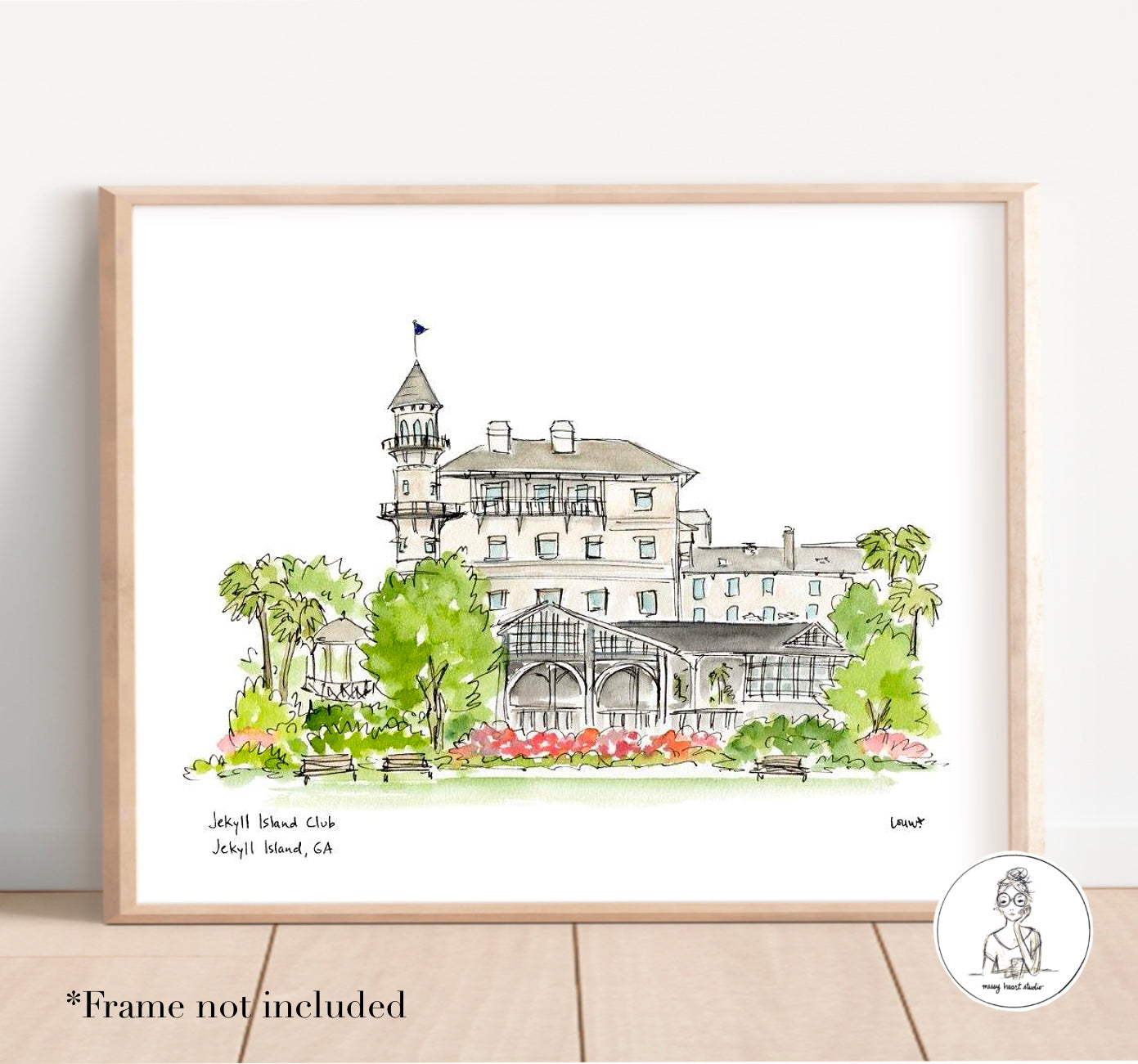 Jekyll Island, GA - Jekyll Island Club. Watercolor and Ink Print