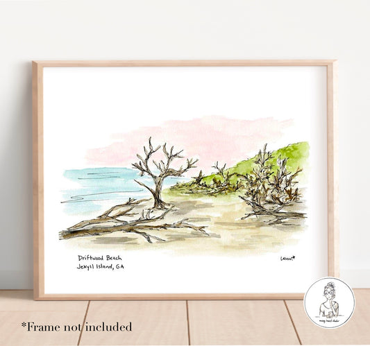 Jekyll Island, GA - Driftwood Beach. Watercolor and Ink Print