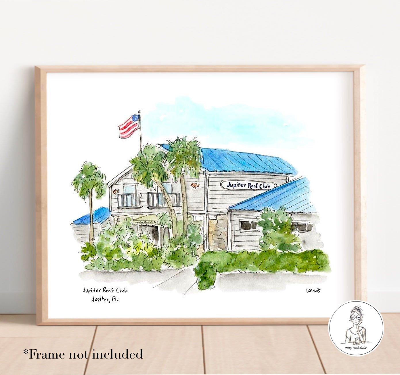 Jupiter, FL - Jupiter Reef Club. Watercolor and Ink Print