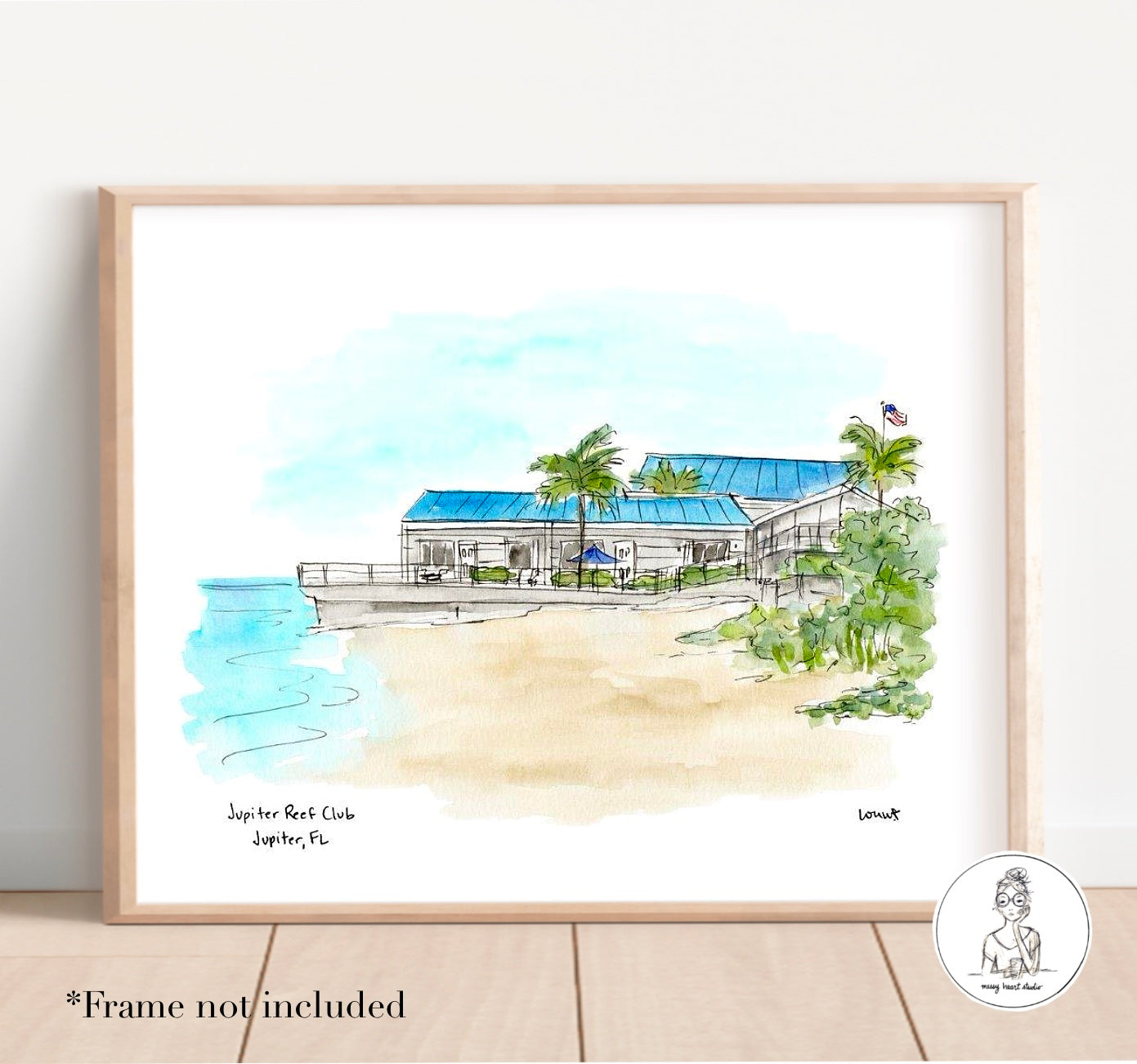 Jupiter, FL - Jupiter Reef Club North View. Watercolor and Ink Print