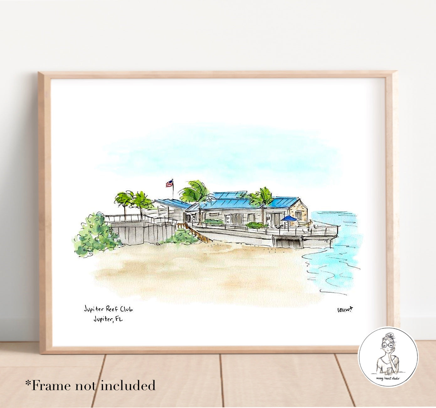 Jupiter, FL - Jupiter Reef Club South View. Watercolor and Ink Print