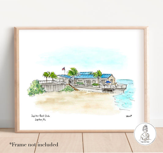 Jupiter, FL - Jupiter Reef Club South View. Watercolor and Ink Print