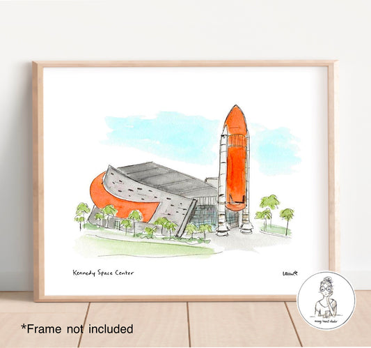 Merritt Island, FL - Kennedy Space Center. Watercolor and Ink Print