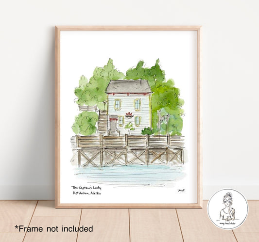 Ketchikan, AK - The Captain's Lady. Watercolor and Ink Print