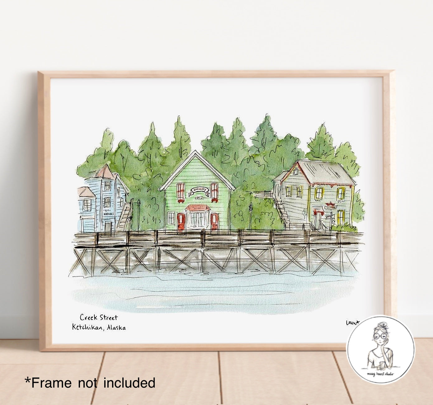 Ketchikan, AK - Creek Street. Watercolor and Ink Print