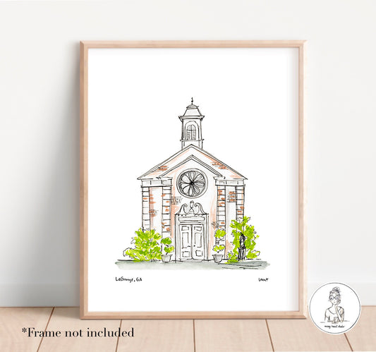 LaGrange, GA - Campus Art (Chapel). Watercolor and Ink Print