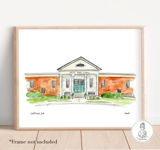 LaGrange, GA - Hollis Hand Elementary. Watercolor and Ink Print