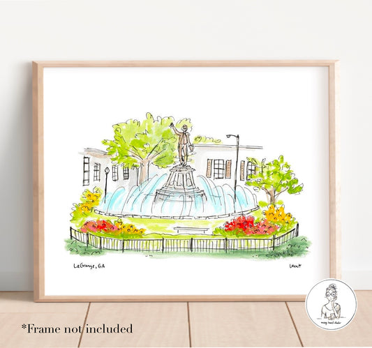 LaGrange, GA - Lafayette Square. Watercolor and Ink Print