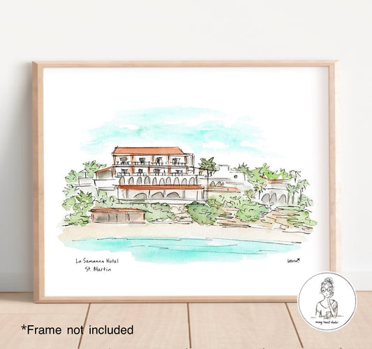 St Martin - La Samanna Hotel. Watercolor and Ink Print