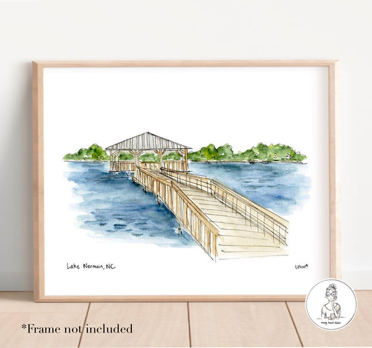 Lake Norman, NC. Watercolor and Ink Print