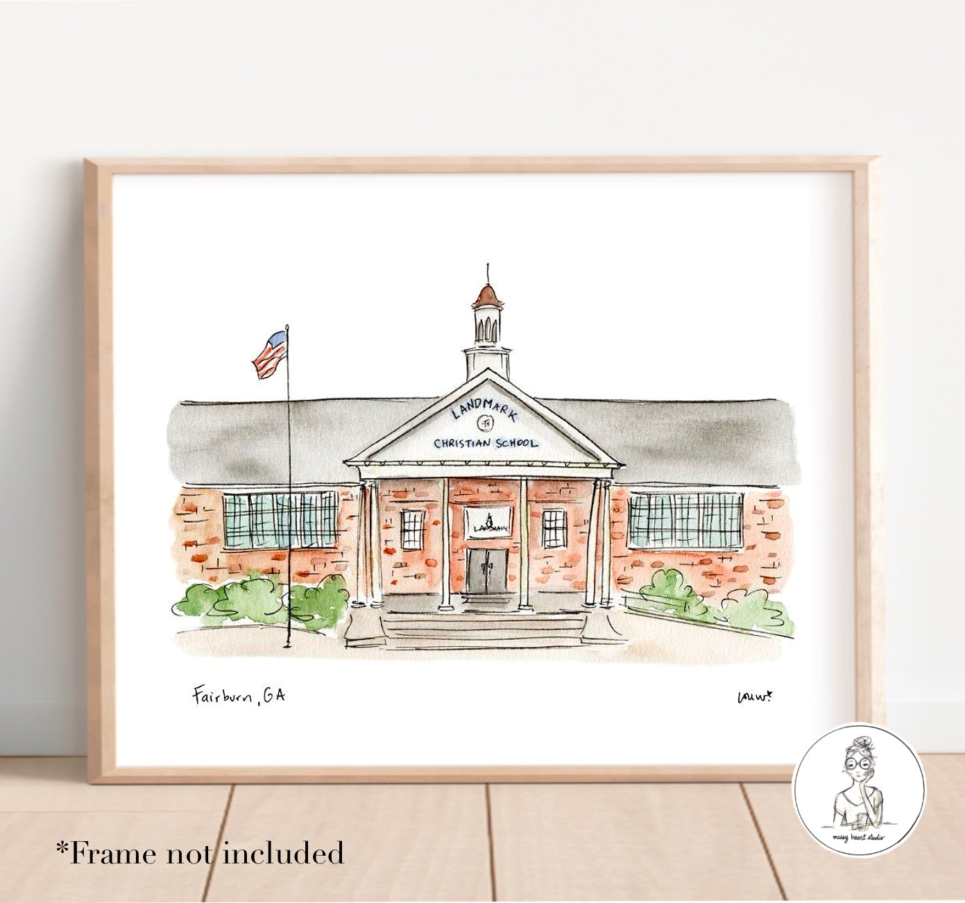 Fairburn, GA - Landmark Christian School. Watercolor and Ink Print