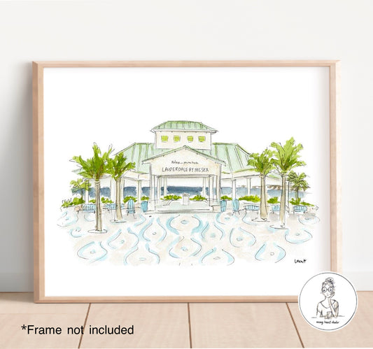Lauderdale by the Sea, FL - Beach Pavilion. Watercolor and Ink Print