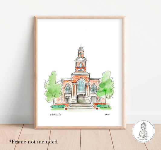 Cleveland, TN -  Campus Art. Watercolor and Ink Illustration
