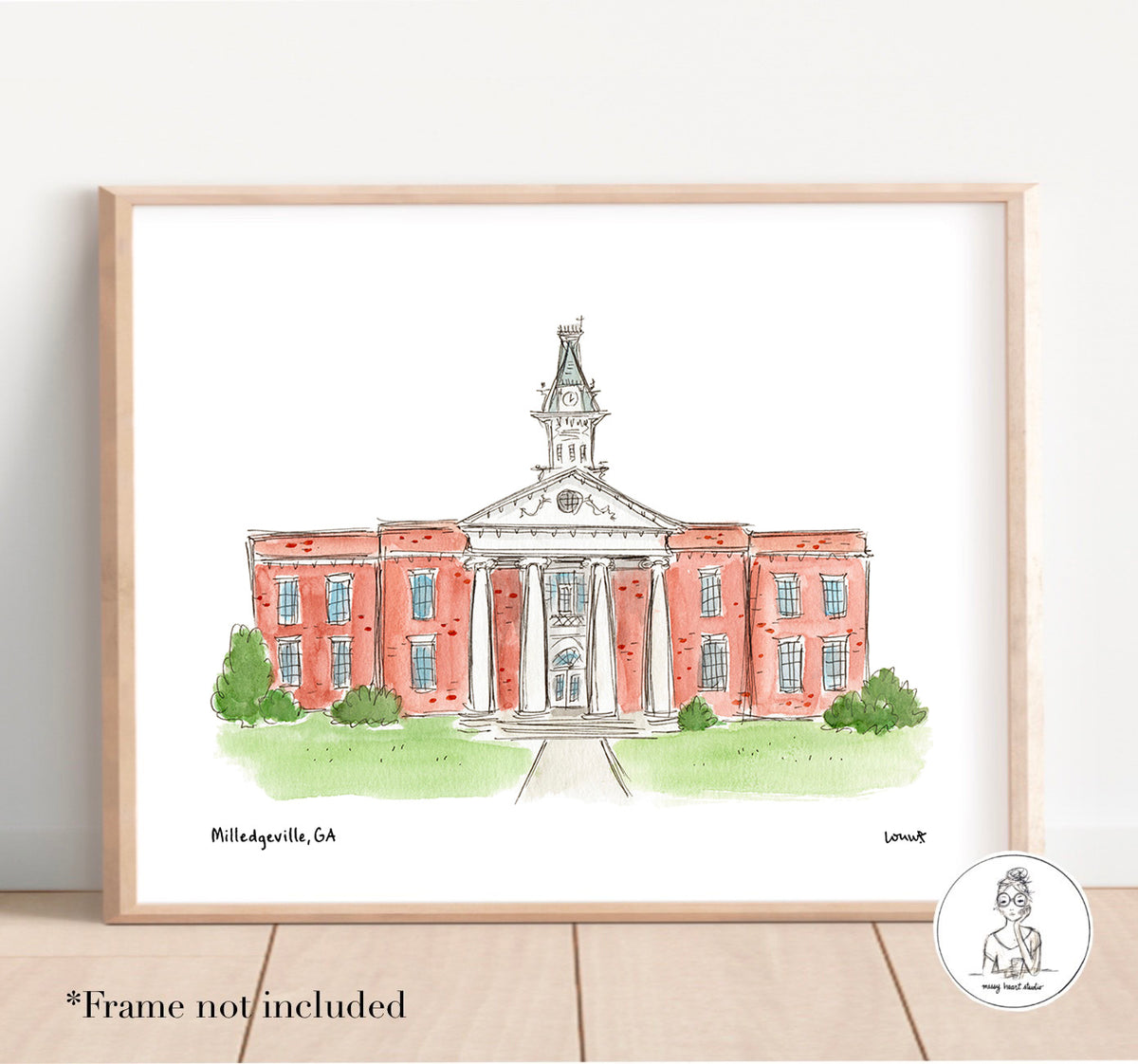 Milledgeville, GA - Courthouse. Watercolor and Ink Print