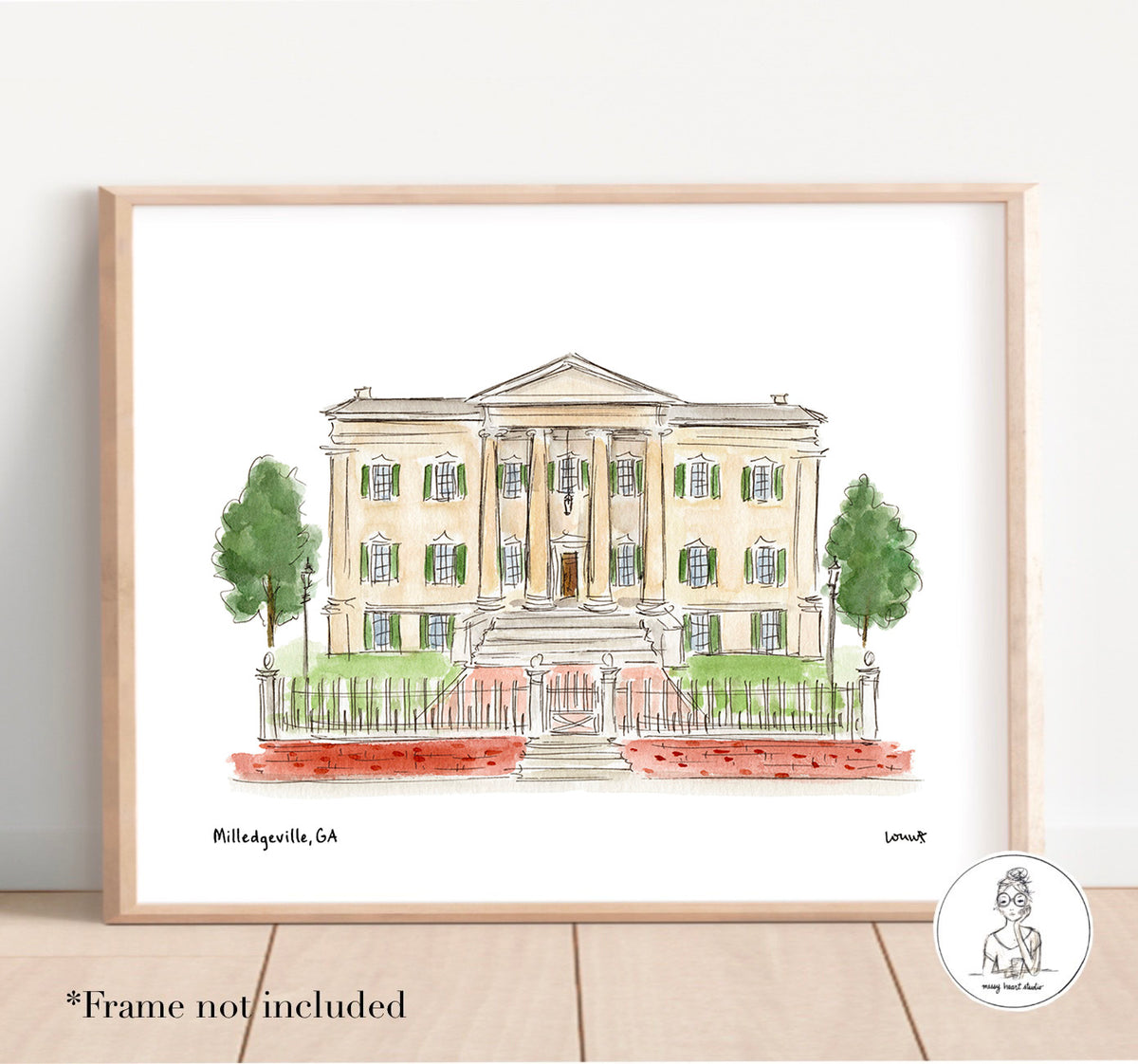 Milledgeville, GA - Governor's Mansion. Watercolor and Ink Print