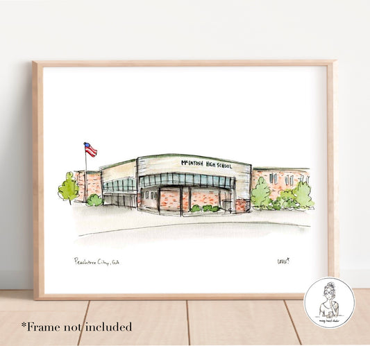 Peachtree City, GA - McIntosh High School. Watercolor and Ink Print