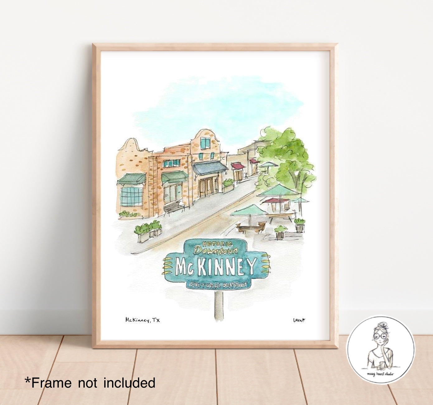 McKinney, TX - Historic Downtown. Watercolor and Ink Print