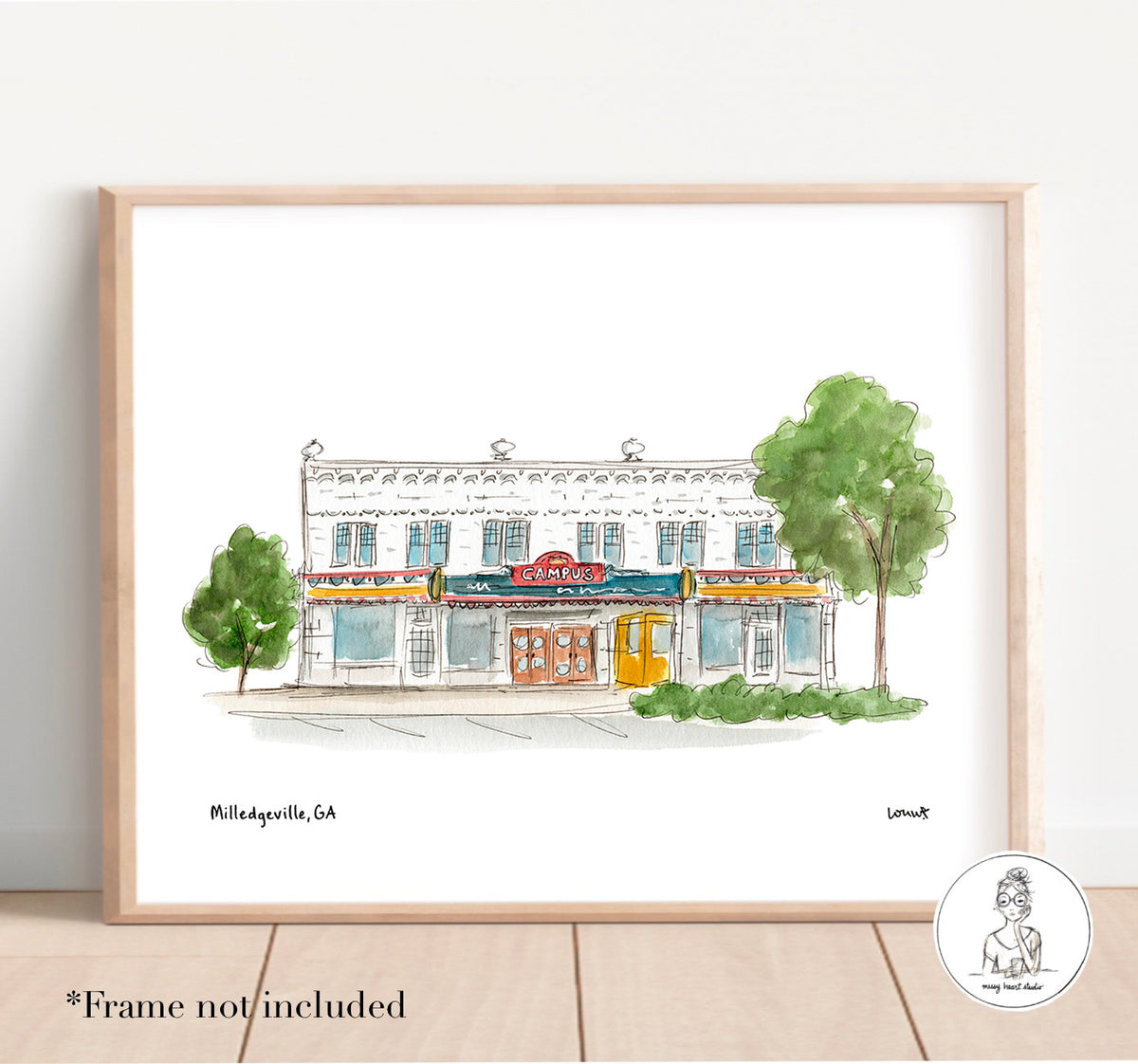 Milledgeville, GA - Campus Store. Watercolor and Ink Print