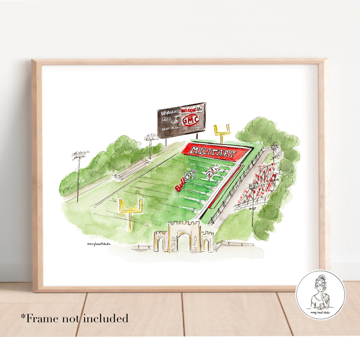 Milledgeville, GA - Campus Art. Football. Watercolor and Ink Print