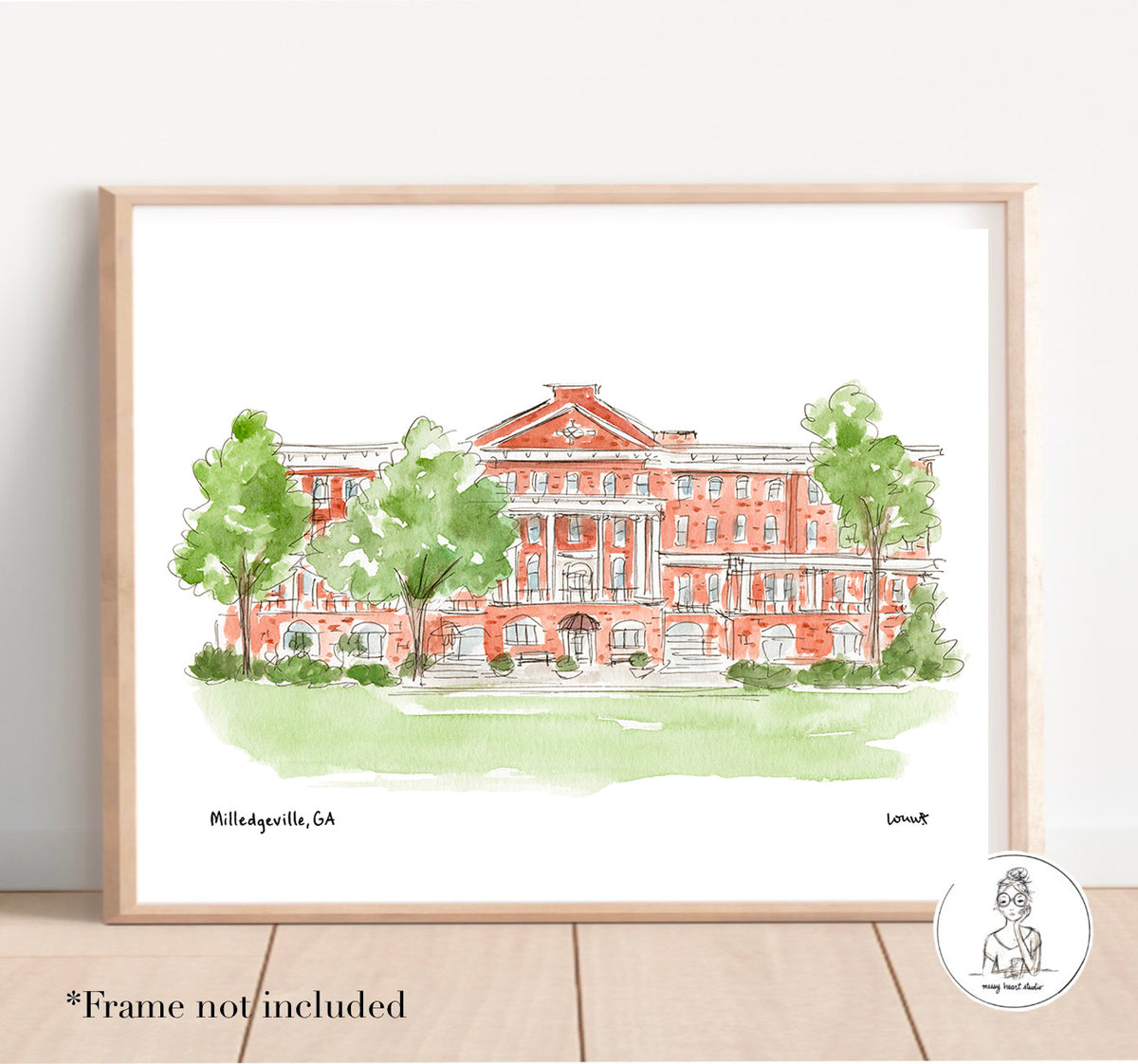 Milledgeville, GA - Campus Art. Watercolor and Ink Print