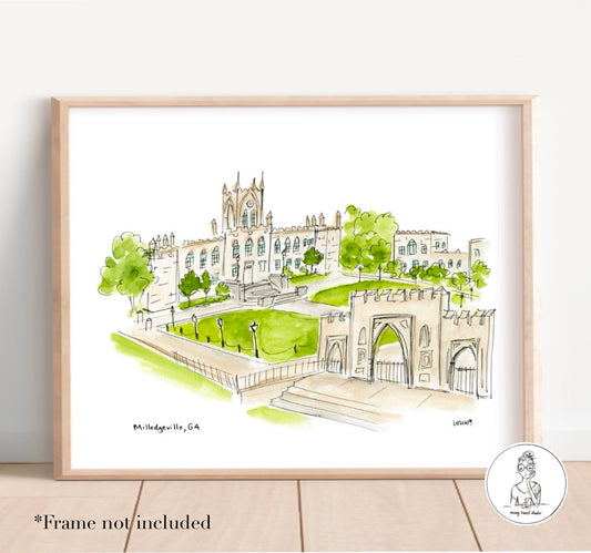 Milledgeville, GA - Campus Art (Military). Watercolor and Ink Print