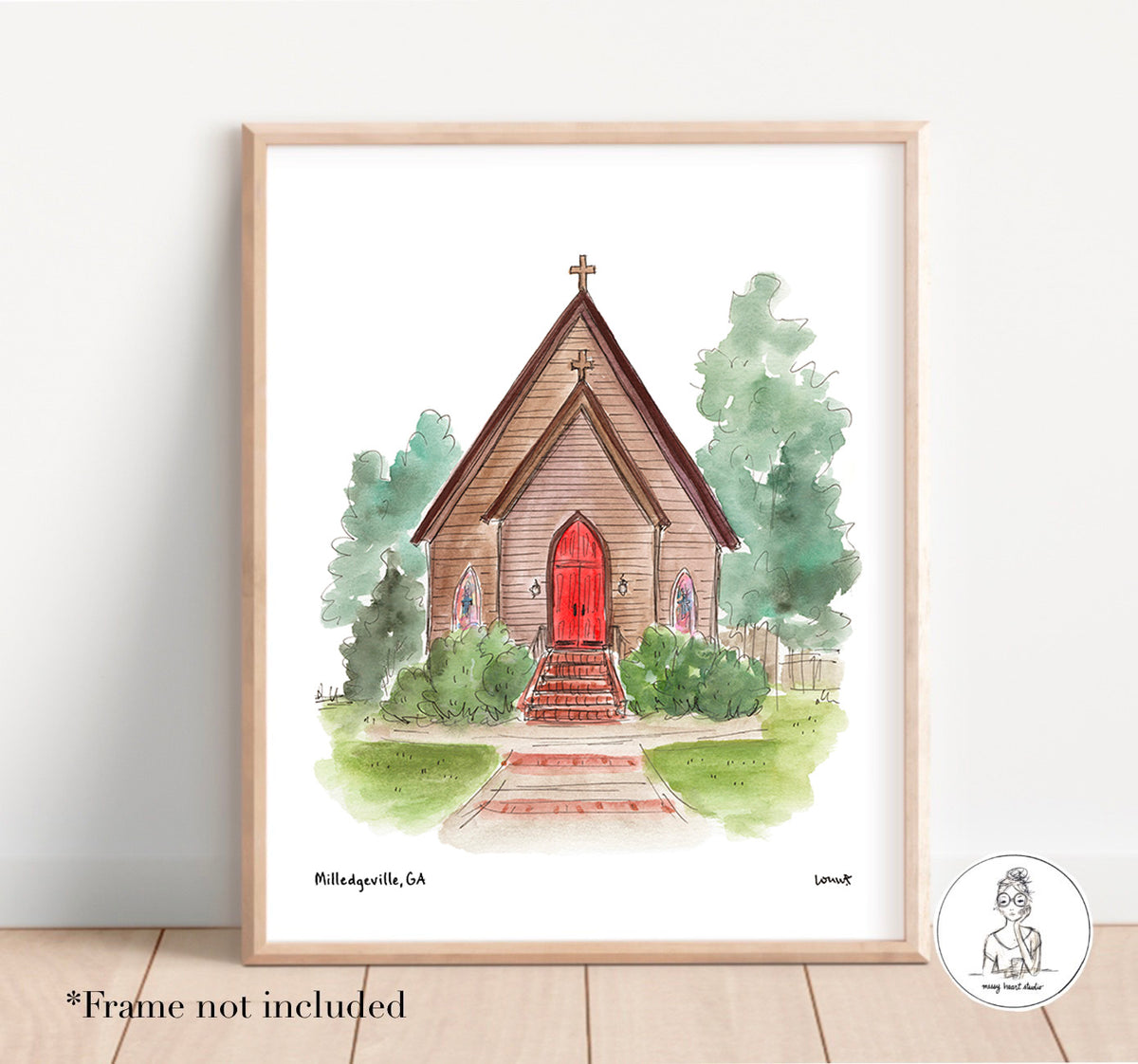 Milledgeville, GA - St. Stephens Episcopal Church. Watercolor and Ink Print