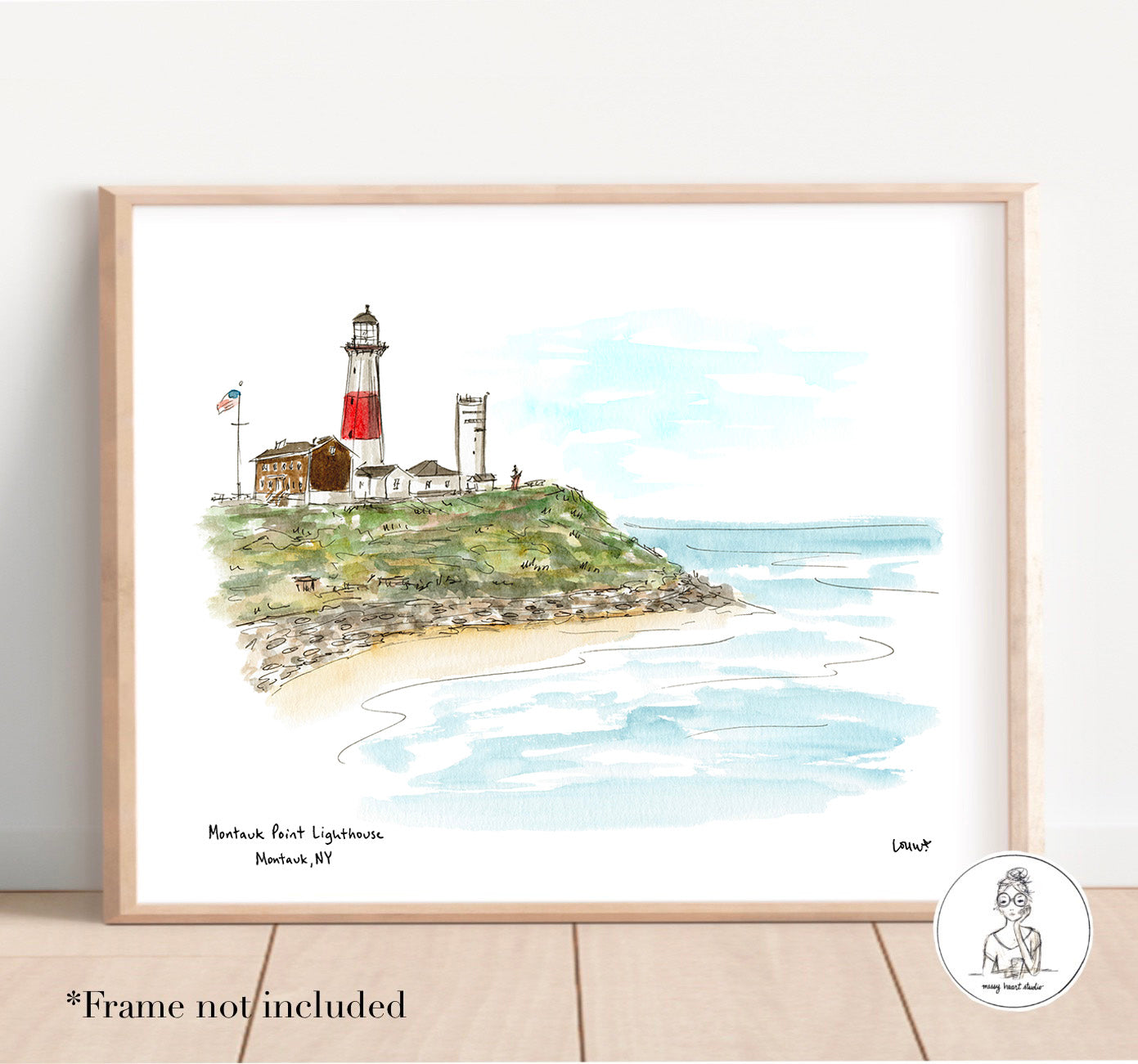 Montauk, NY - Montauk Point Lighthouse. Watercolor and Ink Print