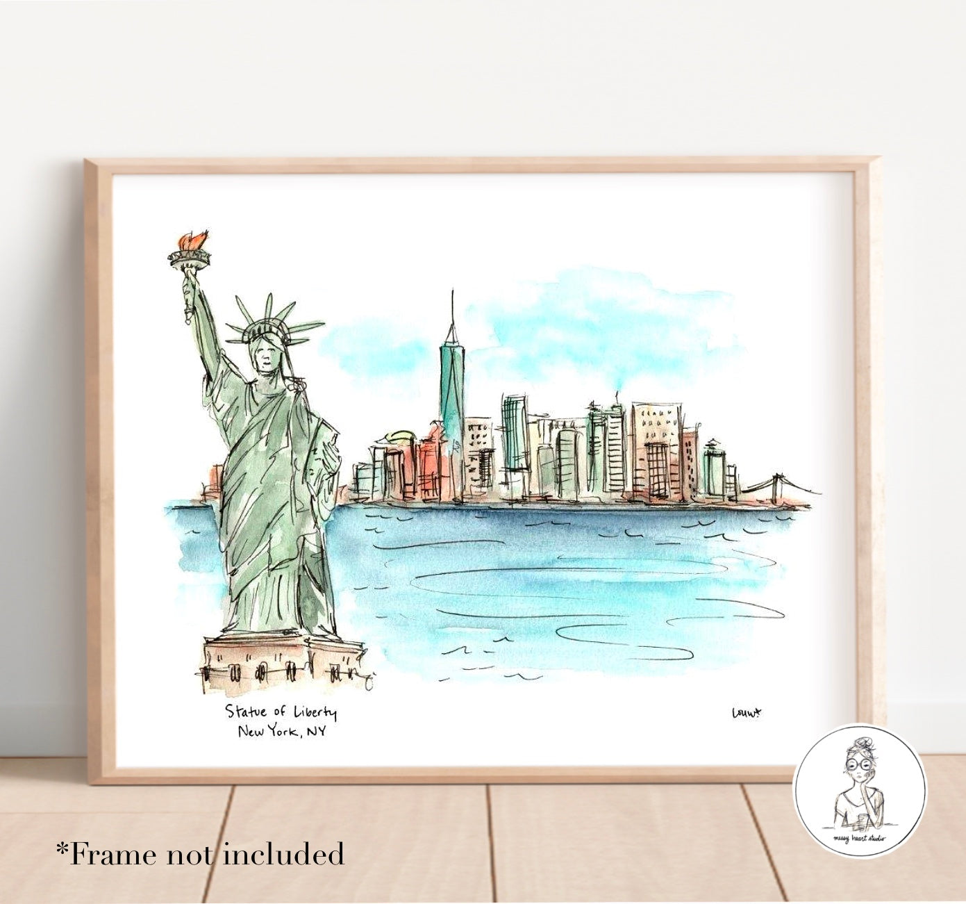 New York, NY - Statue of Liberty. Watercolor and Ink Print