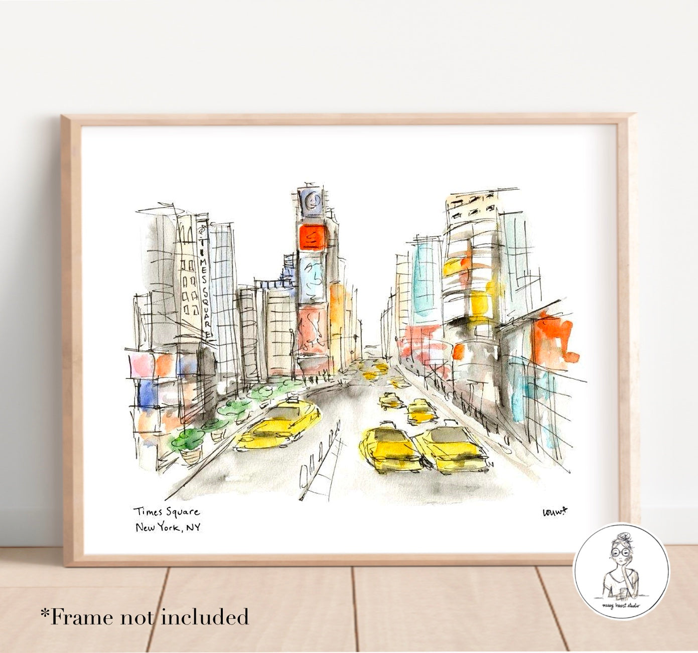 New York, NY - Times Square. Watercolor and Ink Print