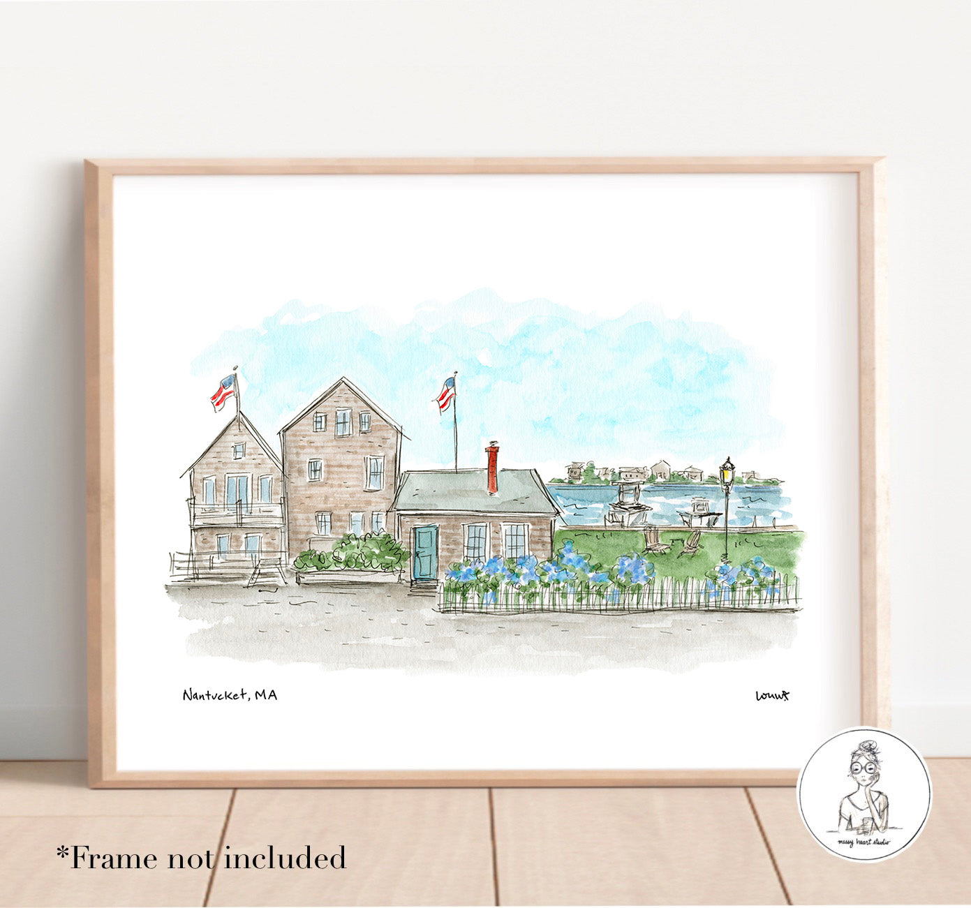 Nantucket, MA - Watercolor and Ink Print