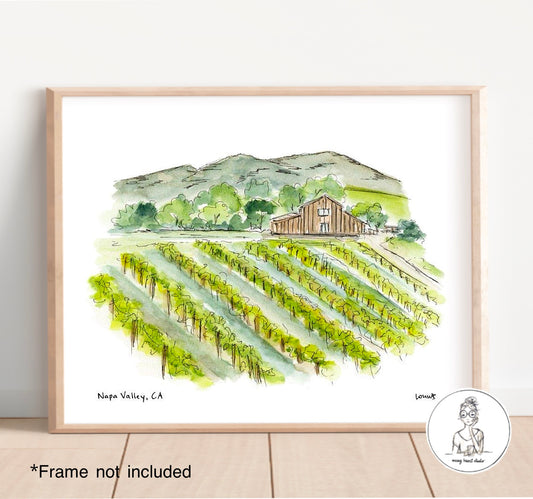Napa Valley, CA. Watercolor and Ink Print
