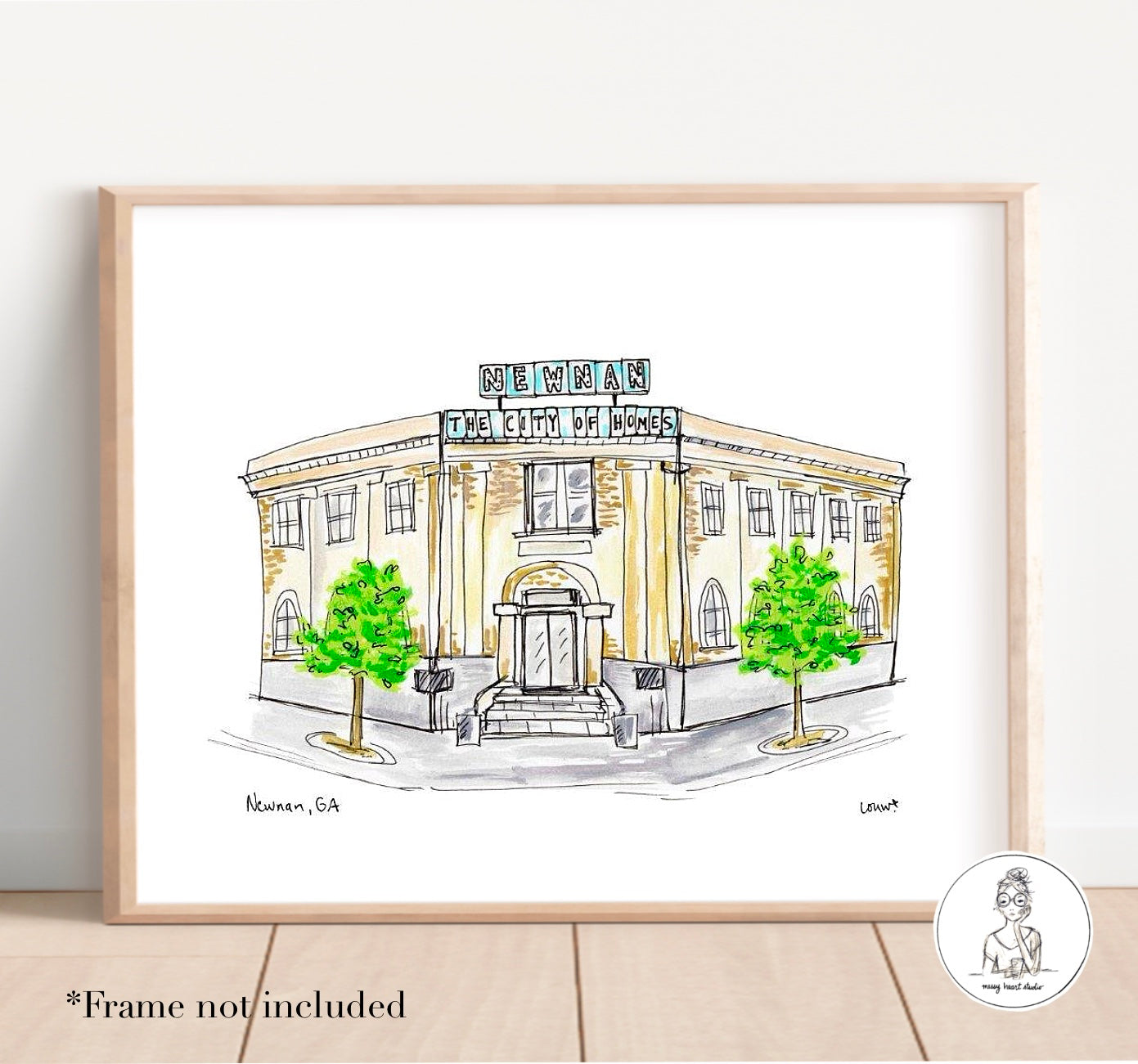 Newnan, GA - Carnegie Library. Watercolor and Ink Print