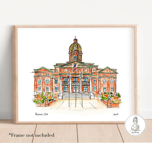 Newnan, GA - Courthouse. Watercolor and Ink Print