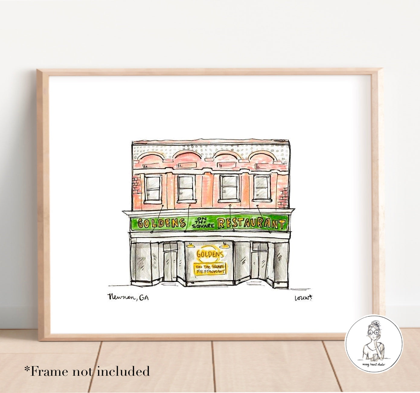 Newnan, GA - Golden's Restaurant. Watercolor and Ink Print