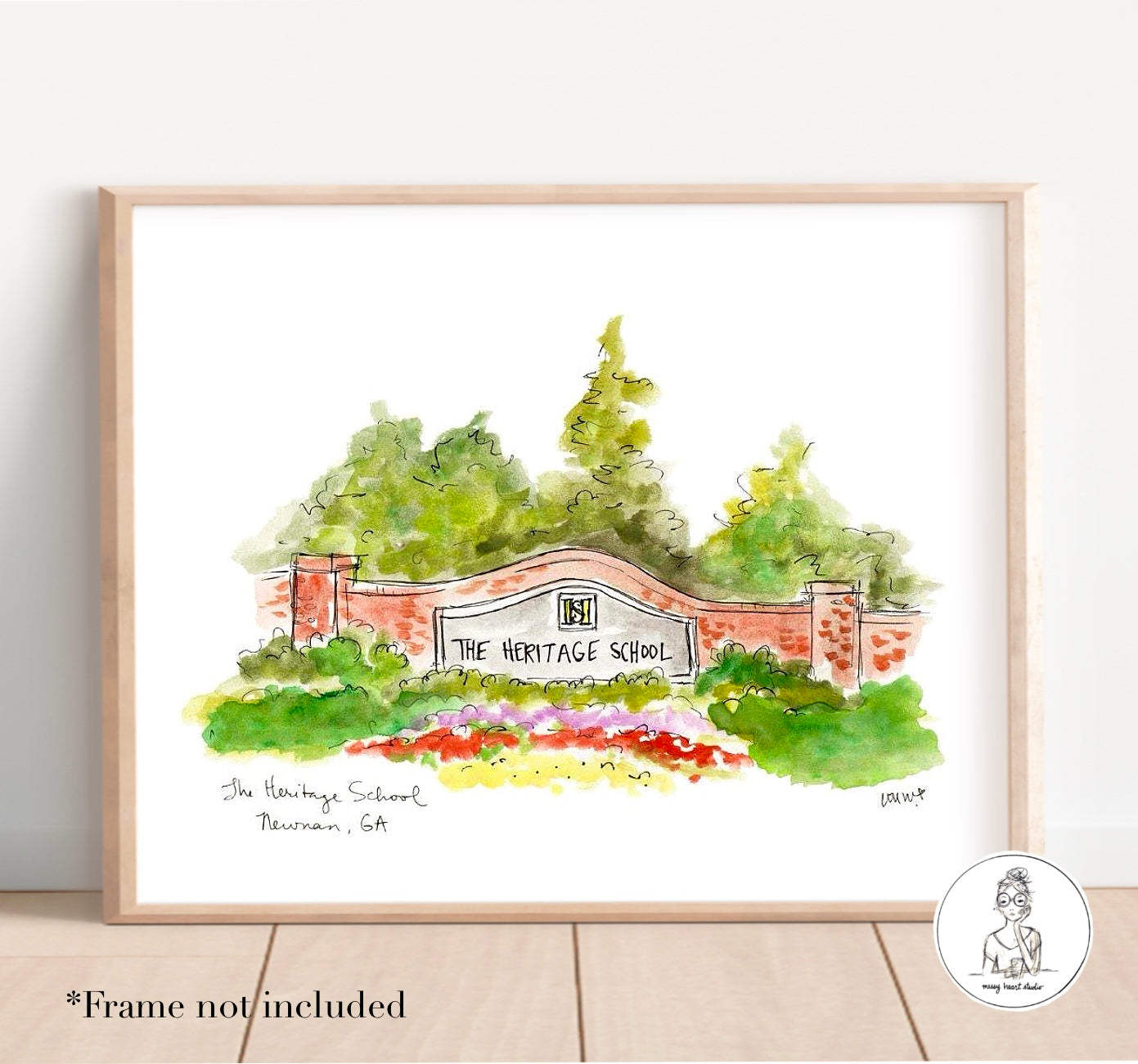 Newnan, GA - The Heritage School. Watercolor and Ink Print