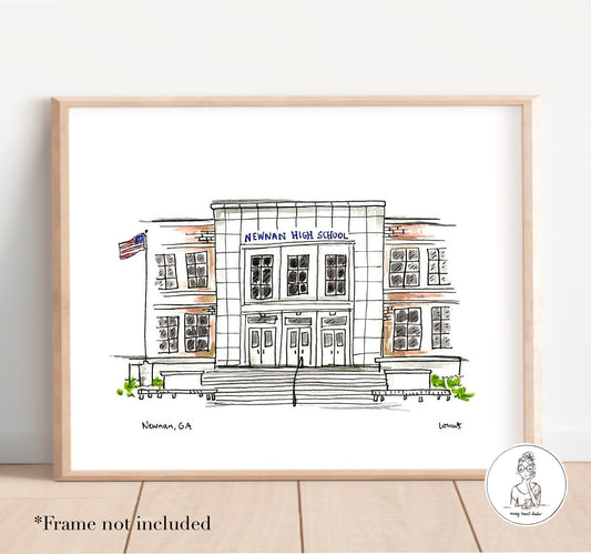 Newnan, GA - Newnan High School. Watercolor and Ink Print