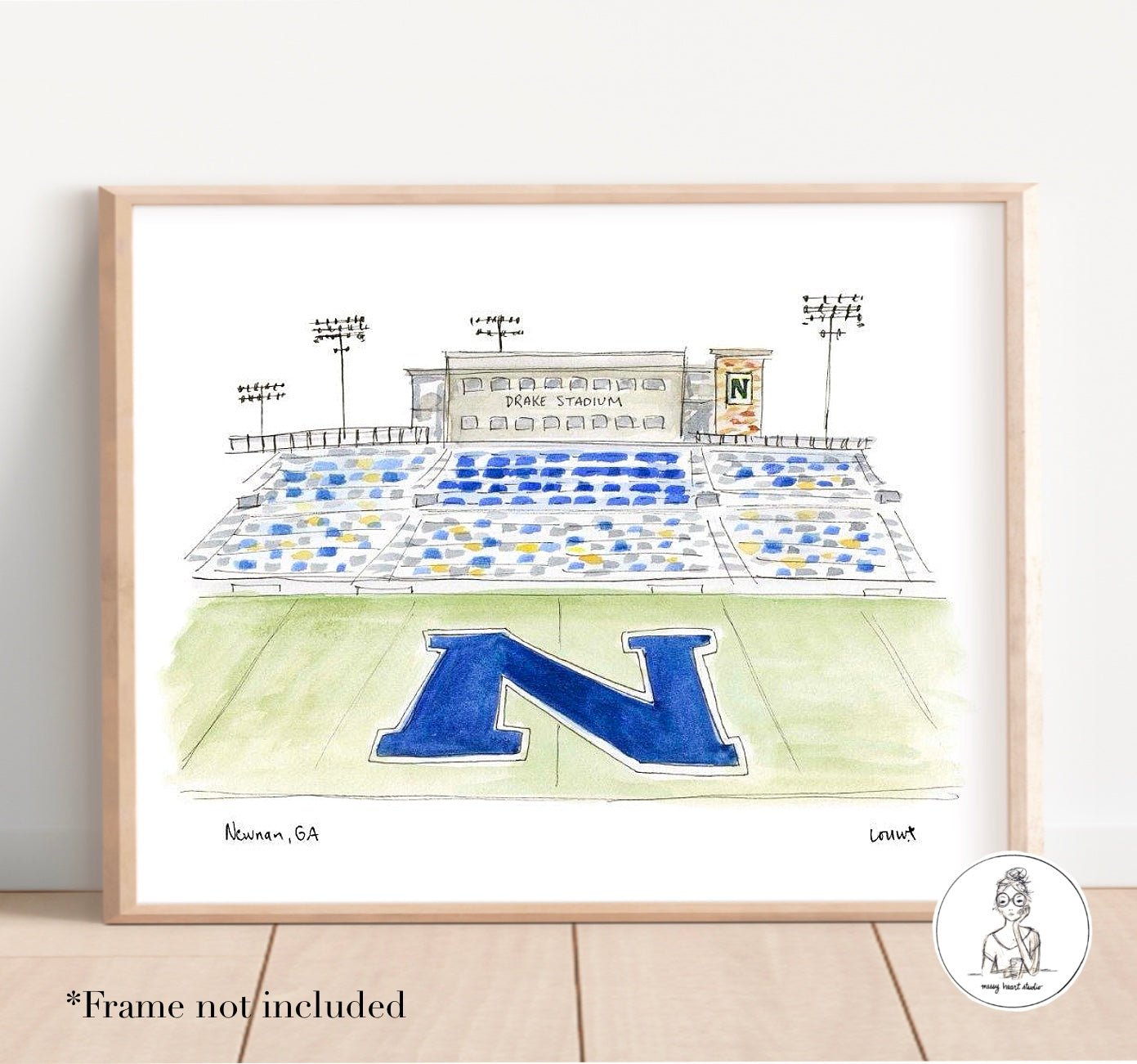 Newnan, GA - Newnan High School Stadium. Watercolor and Ink Print