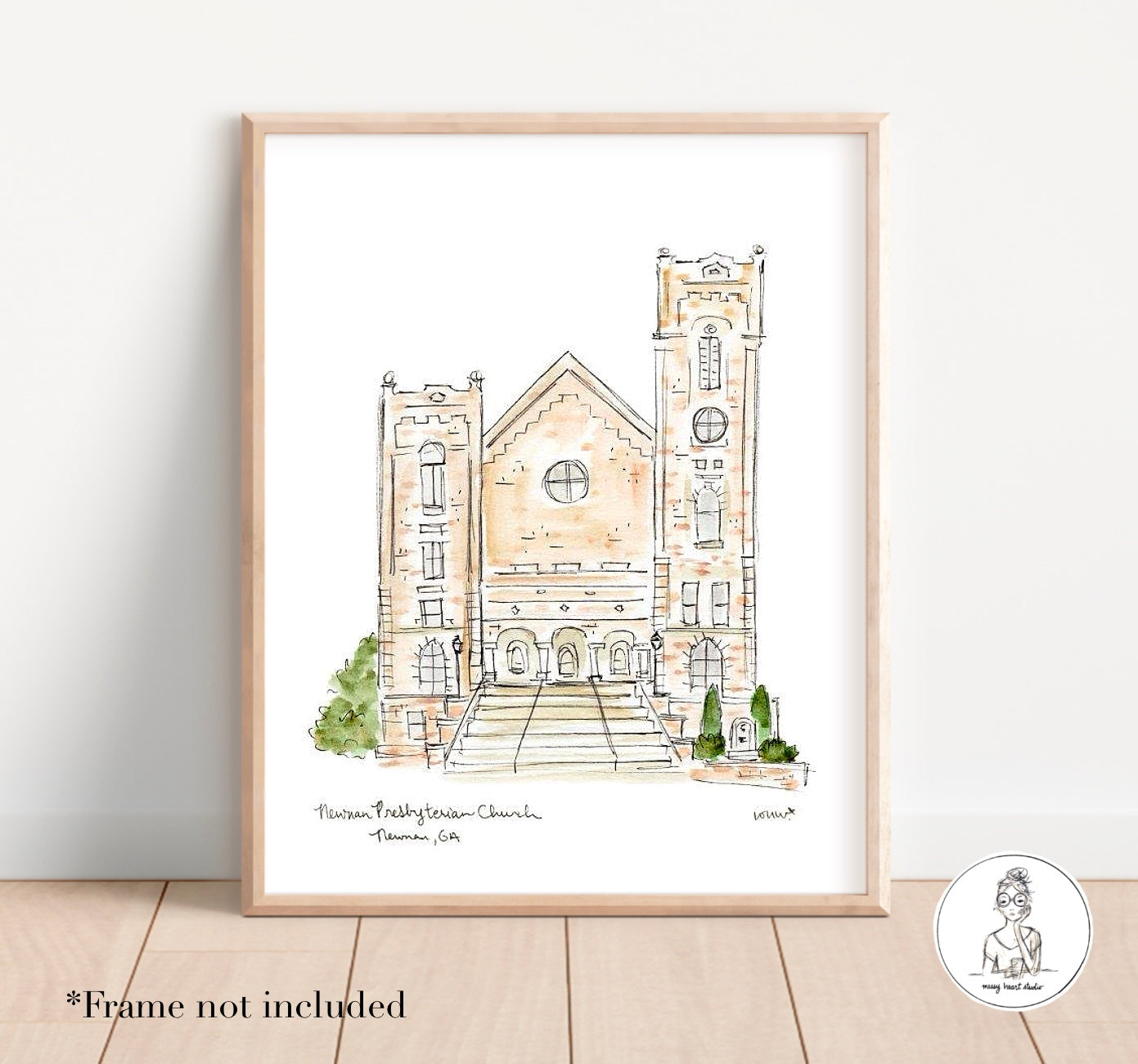 Newnan, GA - Newnan Presbyterian Church. Watercolor and Ink Print