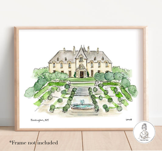 Huntington, NY - Oheka Castle. Watercolor and Ink Print