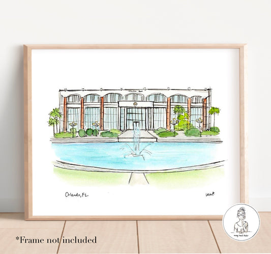 Orlando, FL - Campus Art. Watercolor and Ink Print