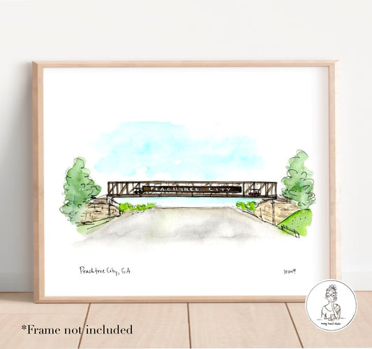 Peachtree City, GA - Overpass. Watercolor and Ink Print