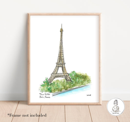 Paris, France - Tour Eiffel. Watercolor and Ink Print