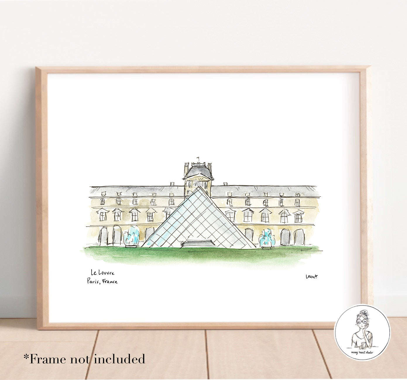 Paris, France - Le Louvre. Watercolor and ink Print