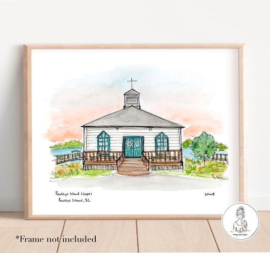 Pawley's Island, SC - Chapel. Watercolor and Ink Print