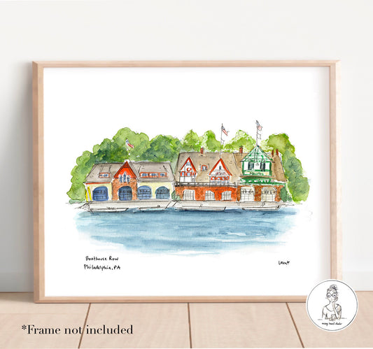 Philadelphia, PA - Boathouse Row. Watercolor and Ink Print
