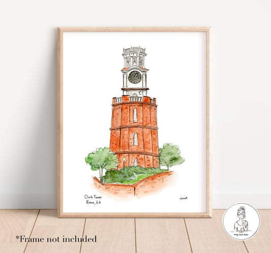 Rome, GA - Clock Tower. Watercolor and Ink Print