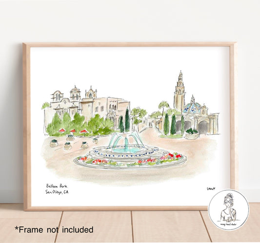 San Diego, CA - Balboa Park. Watercolor and Ink Print