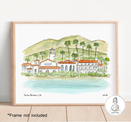 Santa Barbara, CA. Watercolor and Ink Print